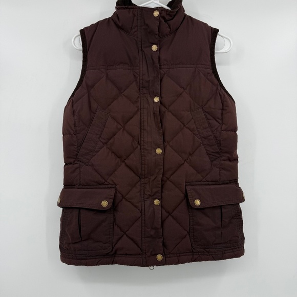 LL Bean Vest Women XS Brown Upcountry Waxed Cotton Down Quilted Full Zip Pockets - Picture 1 of 12